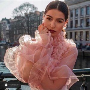 NEW Storets Quinn Sheer Blouse Ruffle - Pink - S/M